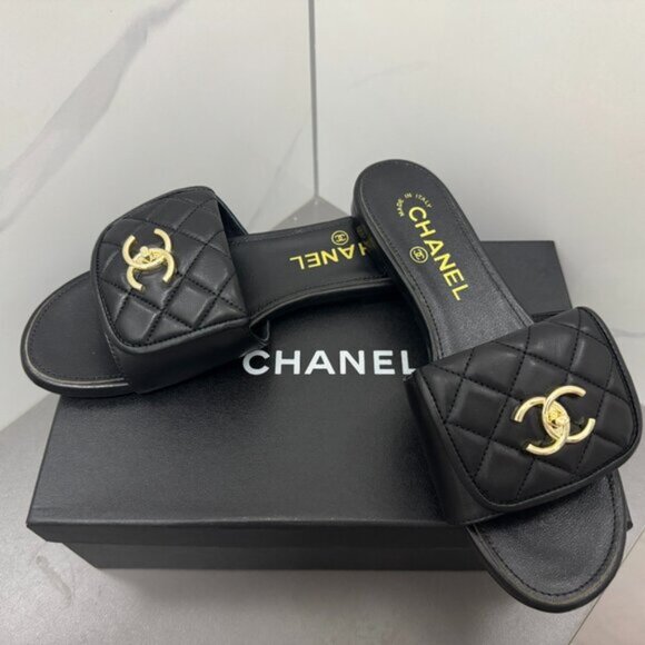 Authentic Chanel CC Black Women’s Sandal 38 - Picture 1 of 5